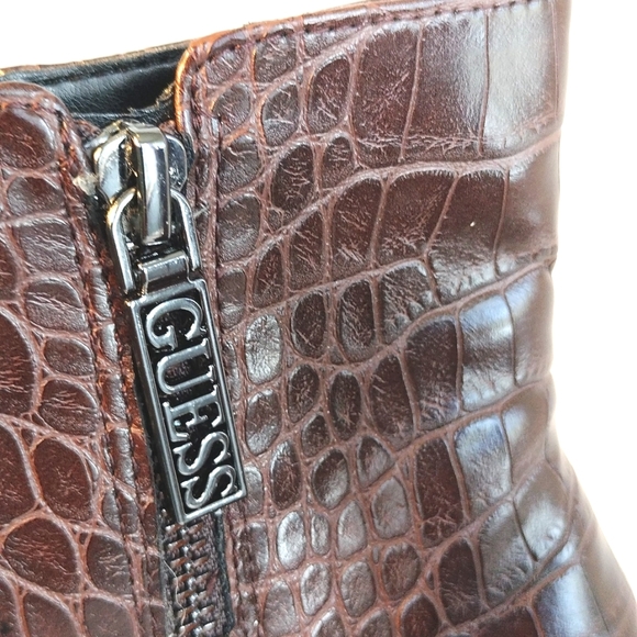 Guess brown croc embossed platform stiletto ankle boots size 10M/heel 5.5in - Picture 8 of 9